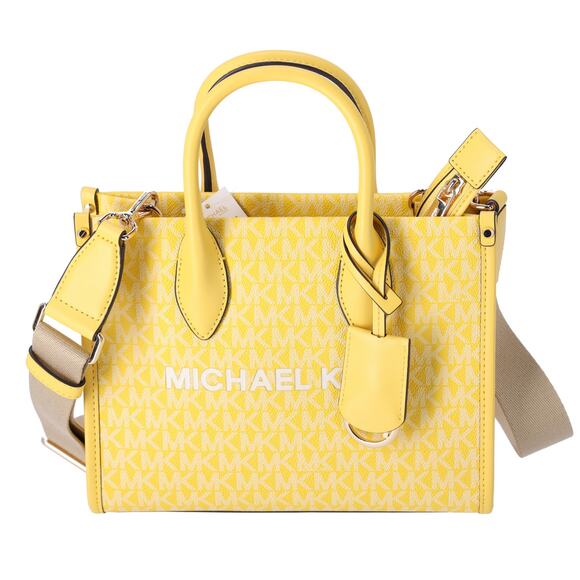 Michael Kors Mirella Small Top Zip Crossbody Bag Golden Yellow MK Signature - Picture 1 of 4